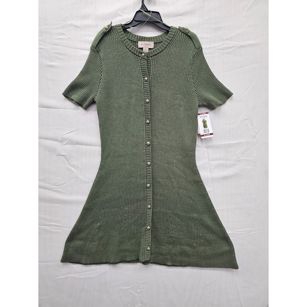 French Connection Women Olive Green Ribbed Button Front Sweater Dress XL